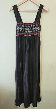 Natural Life Tricia Maxi Dress XS/S Gray Embroidered Floral Empire Boho Hippie